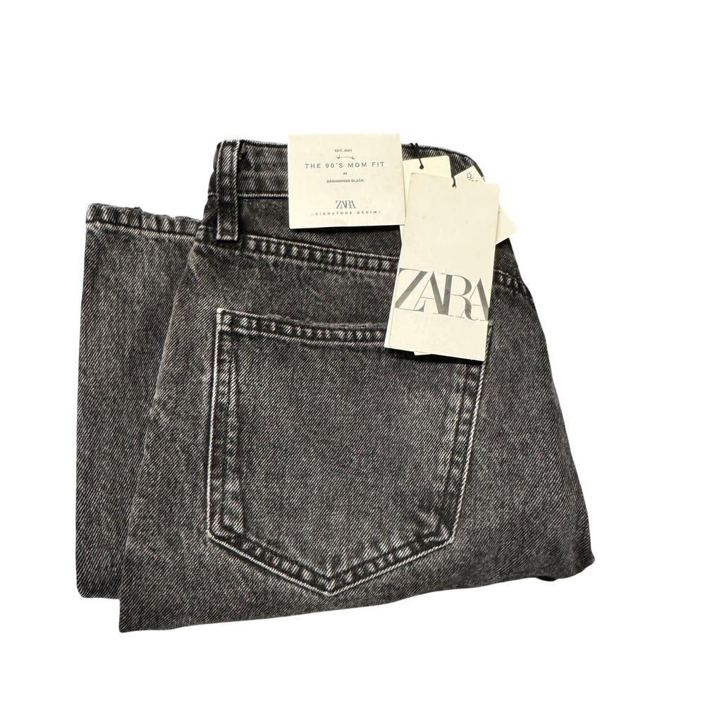 Zara Jeans Womens 10 (32x27) The 90s Mom Fit Beginnings Faded Black Denim NEW